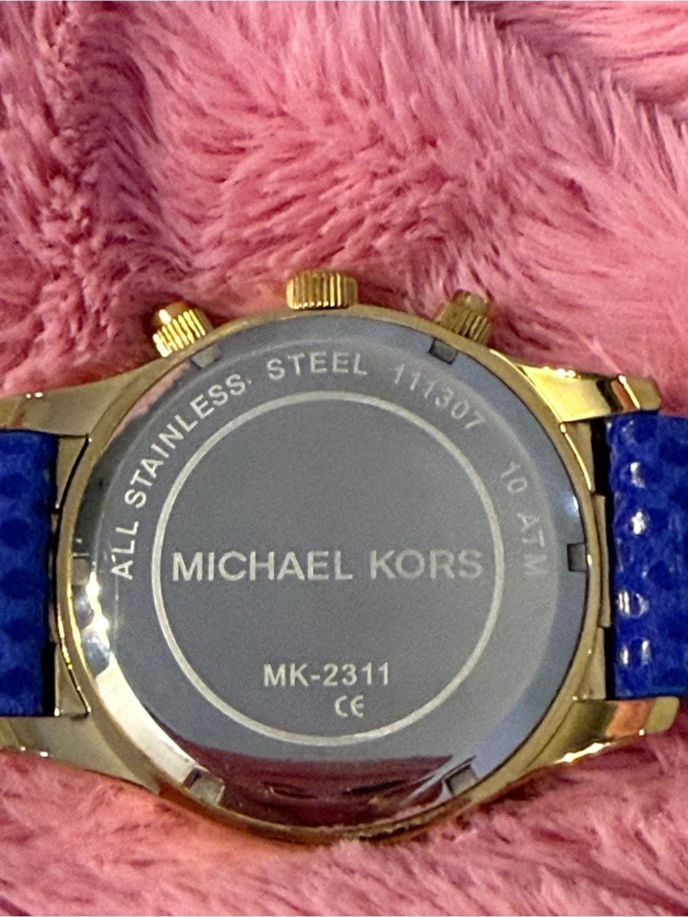 Michael Kors Gold Tone Crystal Pavé Watch with Blue Strap